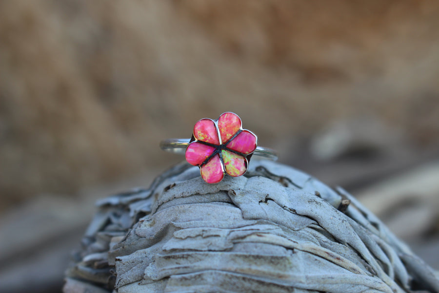 Pink Opal Flower Ring