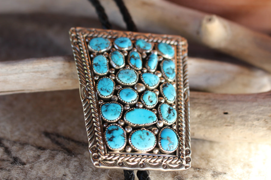 Square Turquoise Nugget Bolo Tie