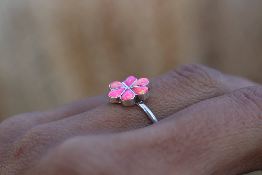 Pink Opal Flower Ring