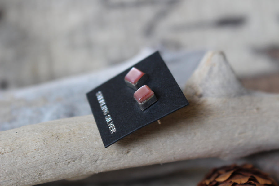 Square Pink Shell Studs