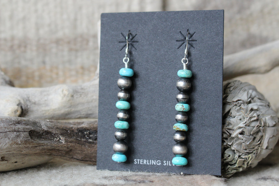 Turquoise and Navajo Pearls Sky Earrings