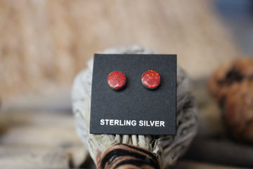 Round Red Opal Studs