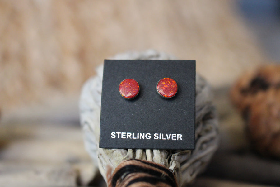Round Red Opal Studs