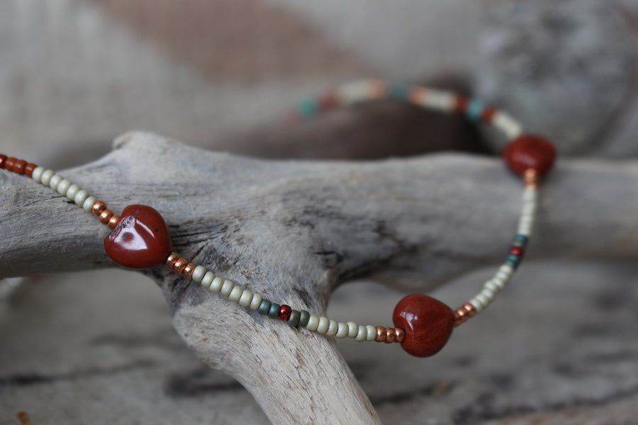 Rust and Sage Beaded Necklace