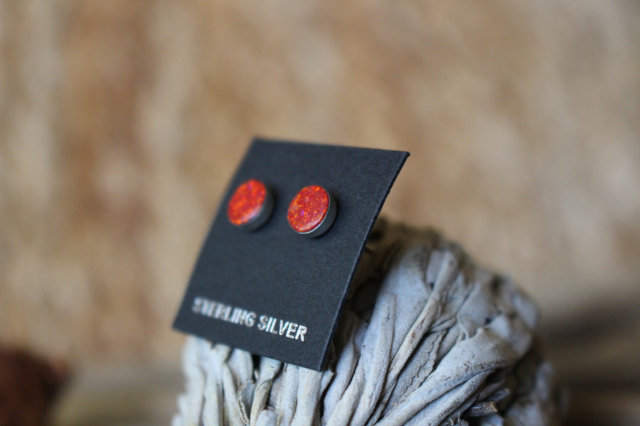 Round Red Opal Studs