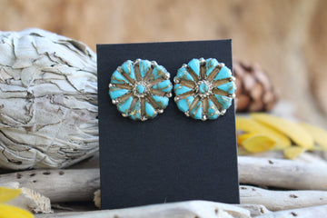 Golden Turquoise Flower Earrings