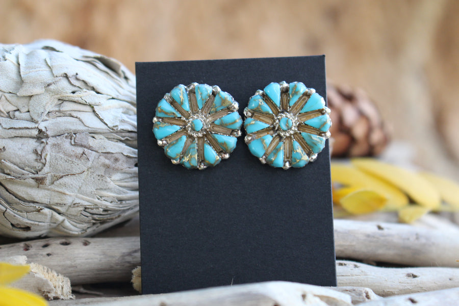 Golden Turquoise Flower Earrings