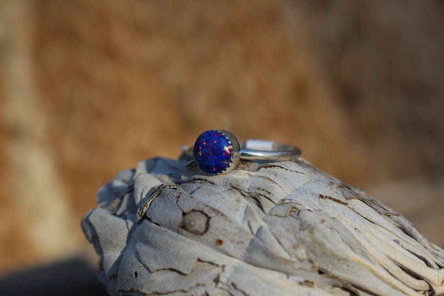 Round Blue Opal Ring