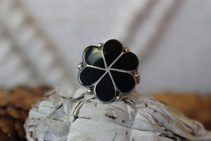 Black Onyx Flower Ring