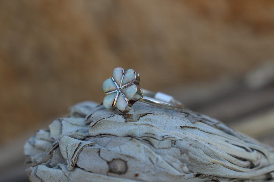 White Opal Flower Ring