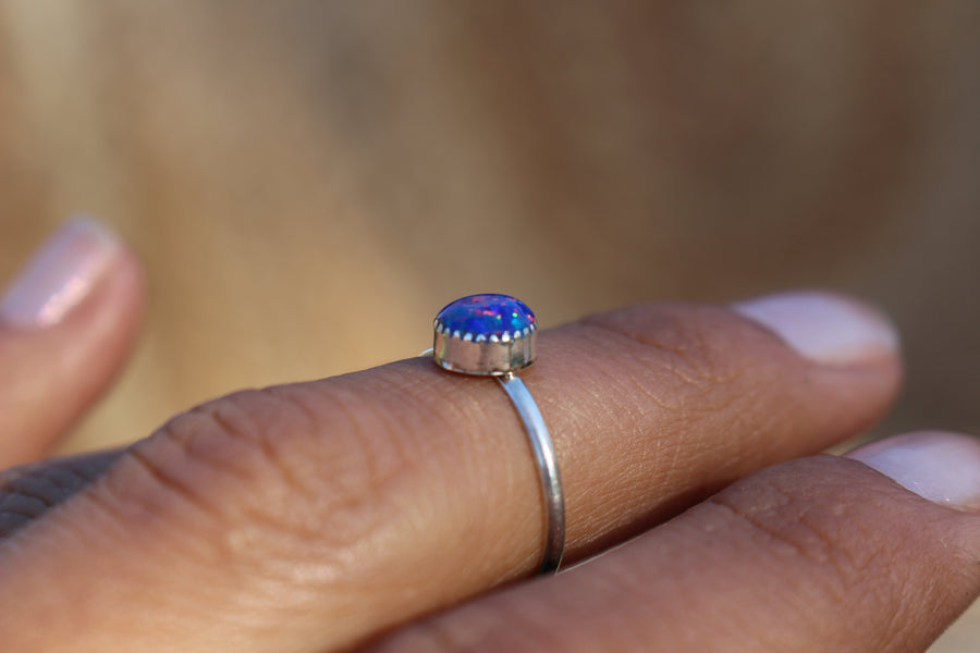Round Blue Opal Ring