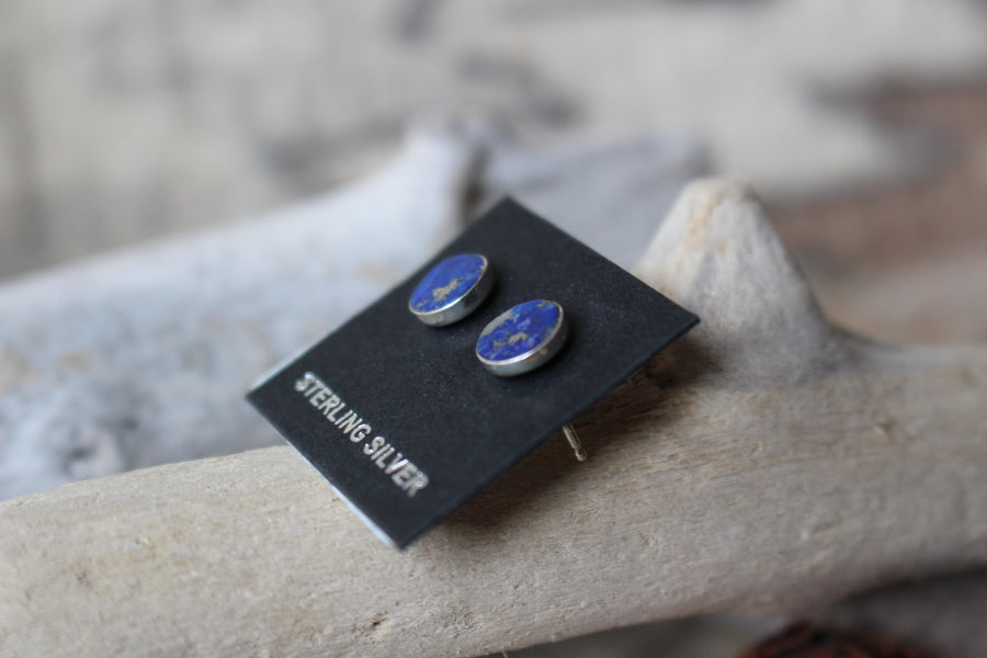 Round Blue and Gold Lapis Studs