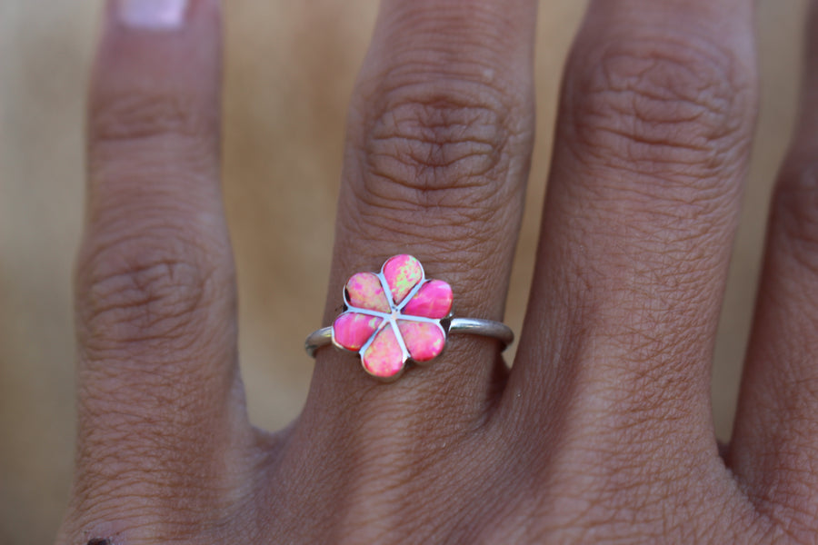 Pink Opal Flower Ring