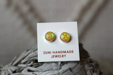 Round Ridge Yellow Opal Studs