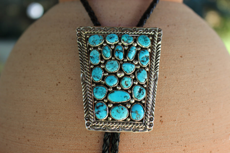 Square Turquoise Nugget Bolo Tie