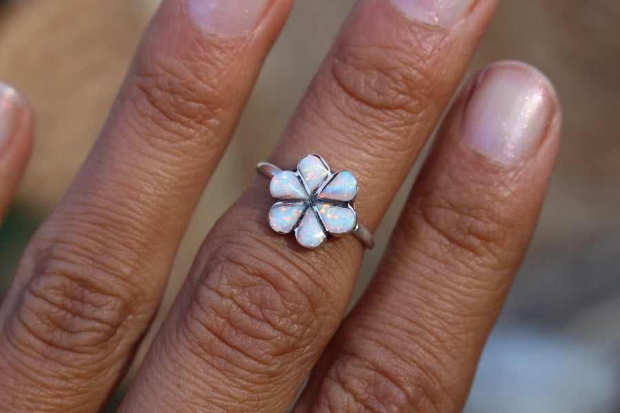 White Opal Flower Ring
