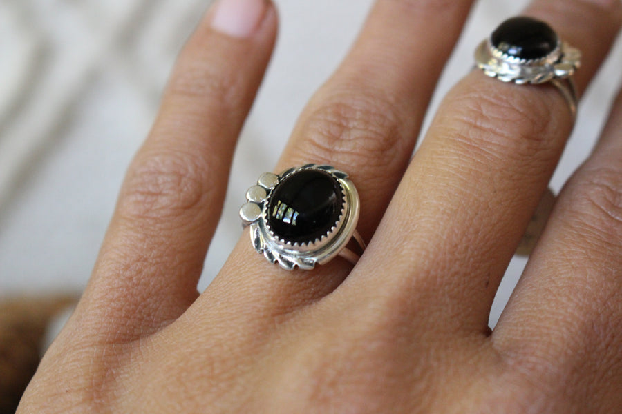 Black Onyx Blossom Ring