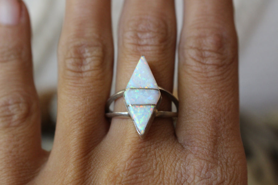 White Opal Point Ring