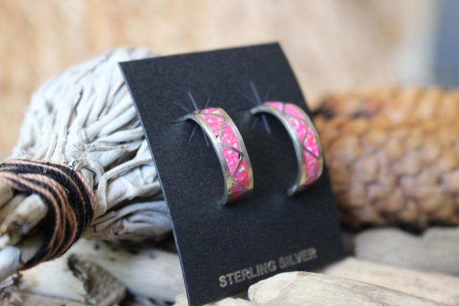 Pink Opal Half Hoop Earring