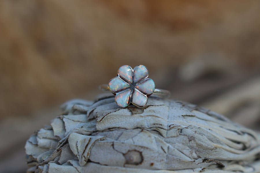 White Opal Flower Ring