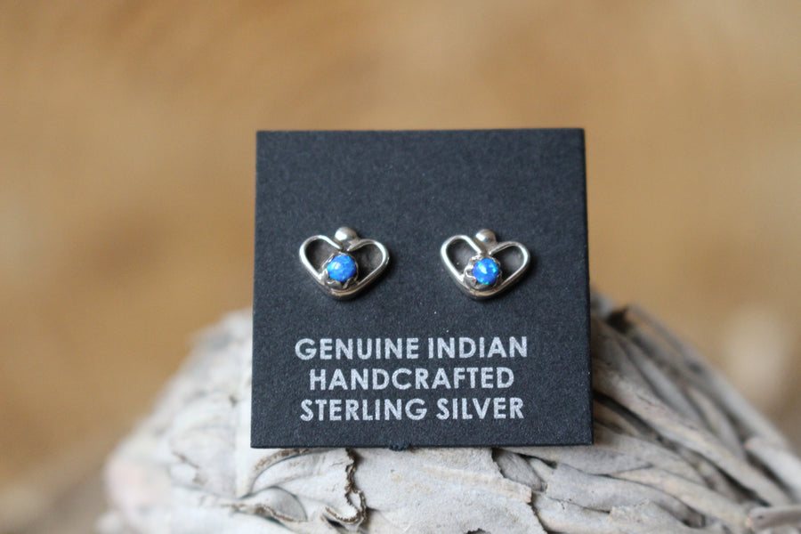 Blue Opal Heart Studs