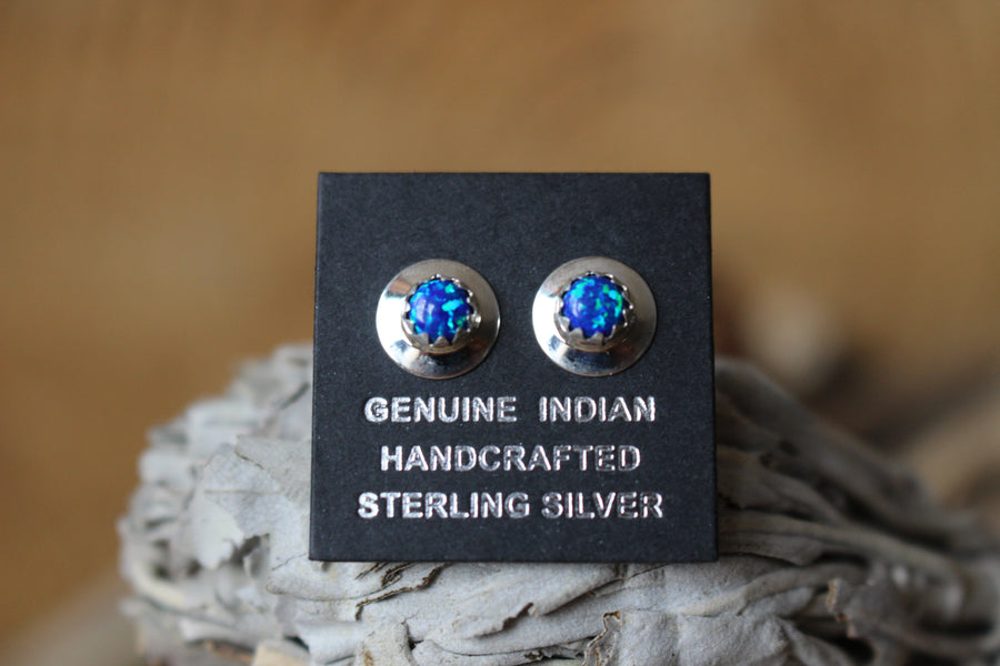 Sterling Blue Opal Stud