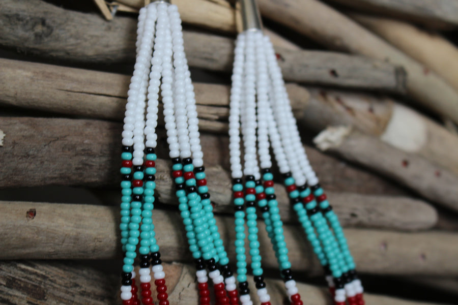 Short White and Turquoise Beaded Earrings