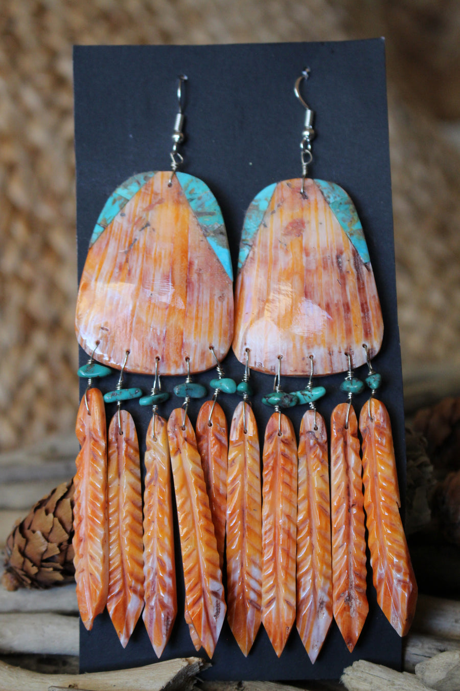 Spiny Oyster Feather Earrings