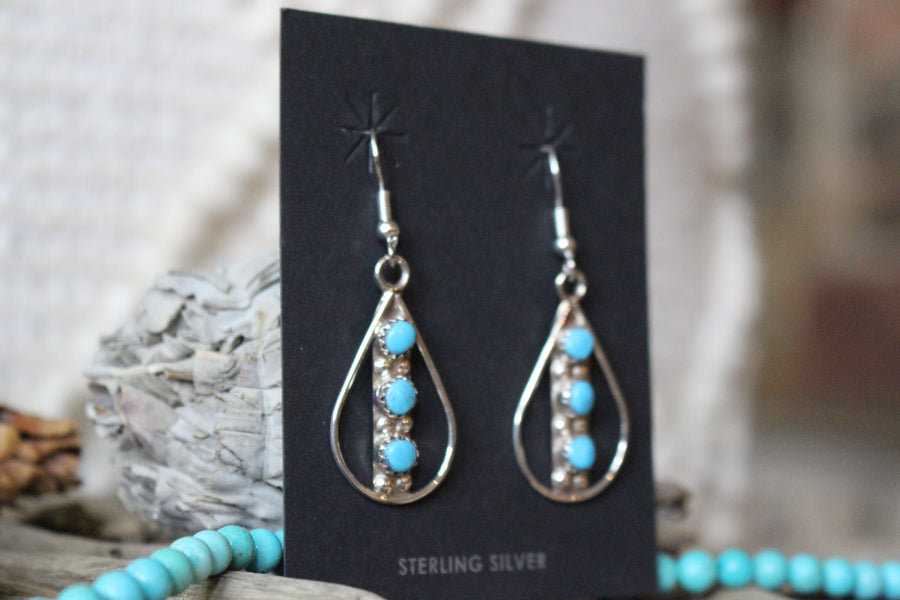 Three Stone Turquoise Earrings