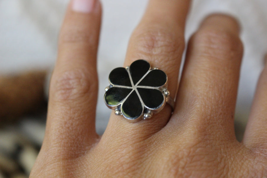 Black Onyx Flower Ring