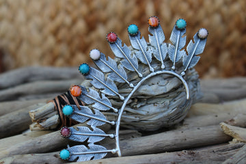 Multi Stone Feather Ear Cuff