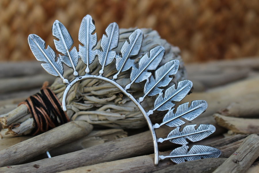 Multi Stone Feather Ear Cuff
