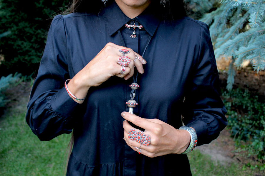 Red Petite Point Necklace Set