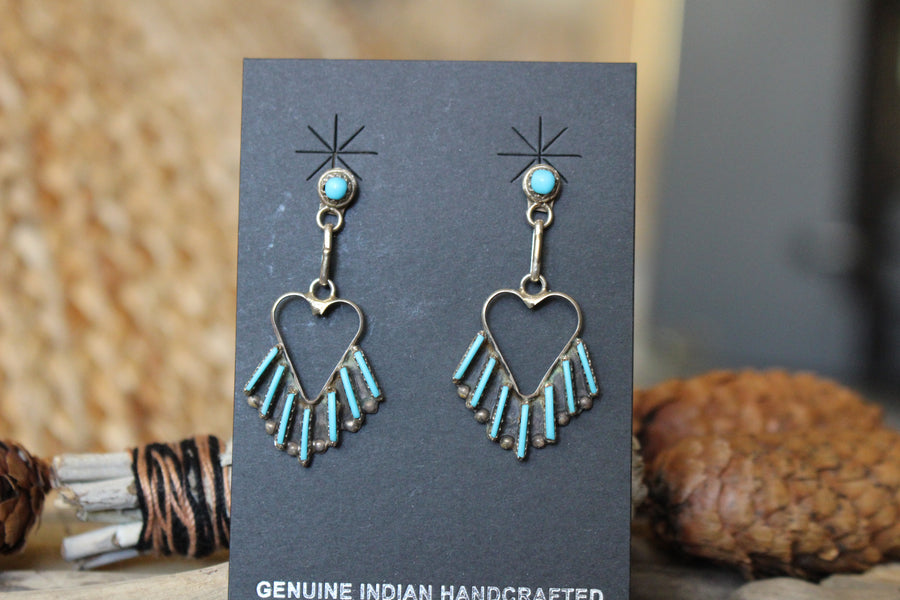 Needlepoint Turquoise Heart Earrings