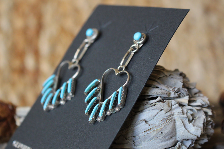 Needlepoint Turquoise Heart Earrings