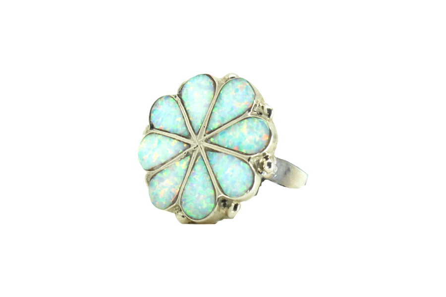 White Opal Flower Ring