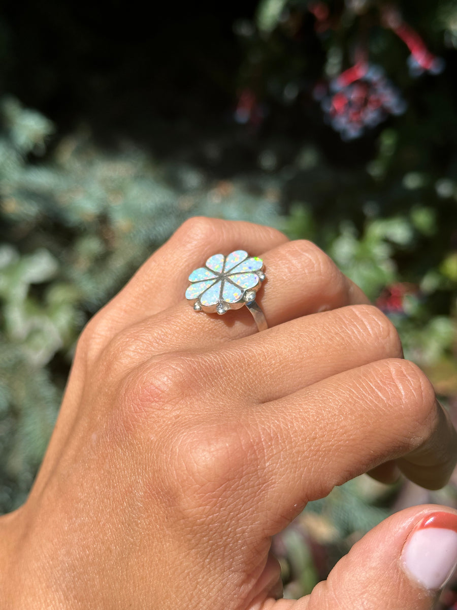 White Opal Flower Ring