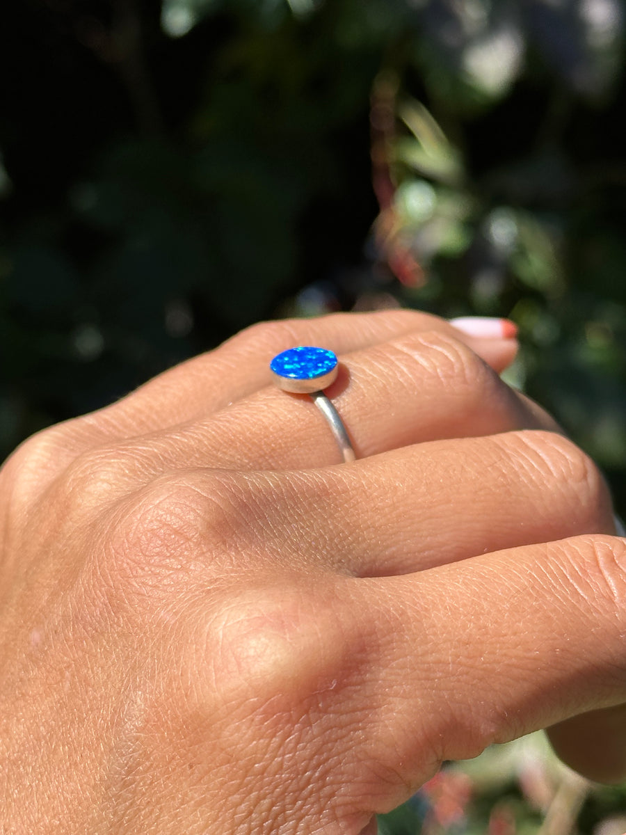 Round Blue Opal  Ring