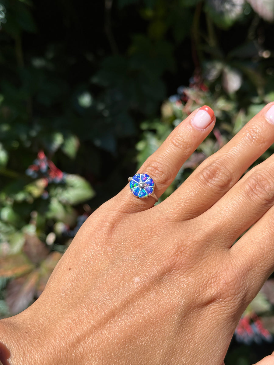 Royal Blue Opal Flower Ring