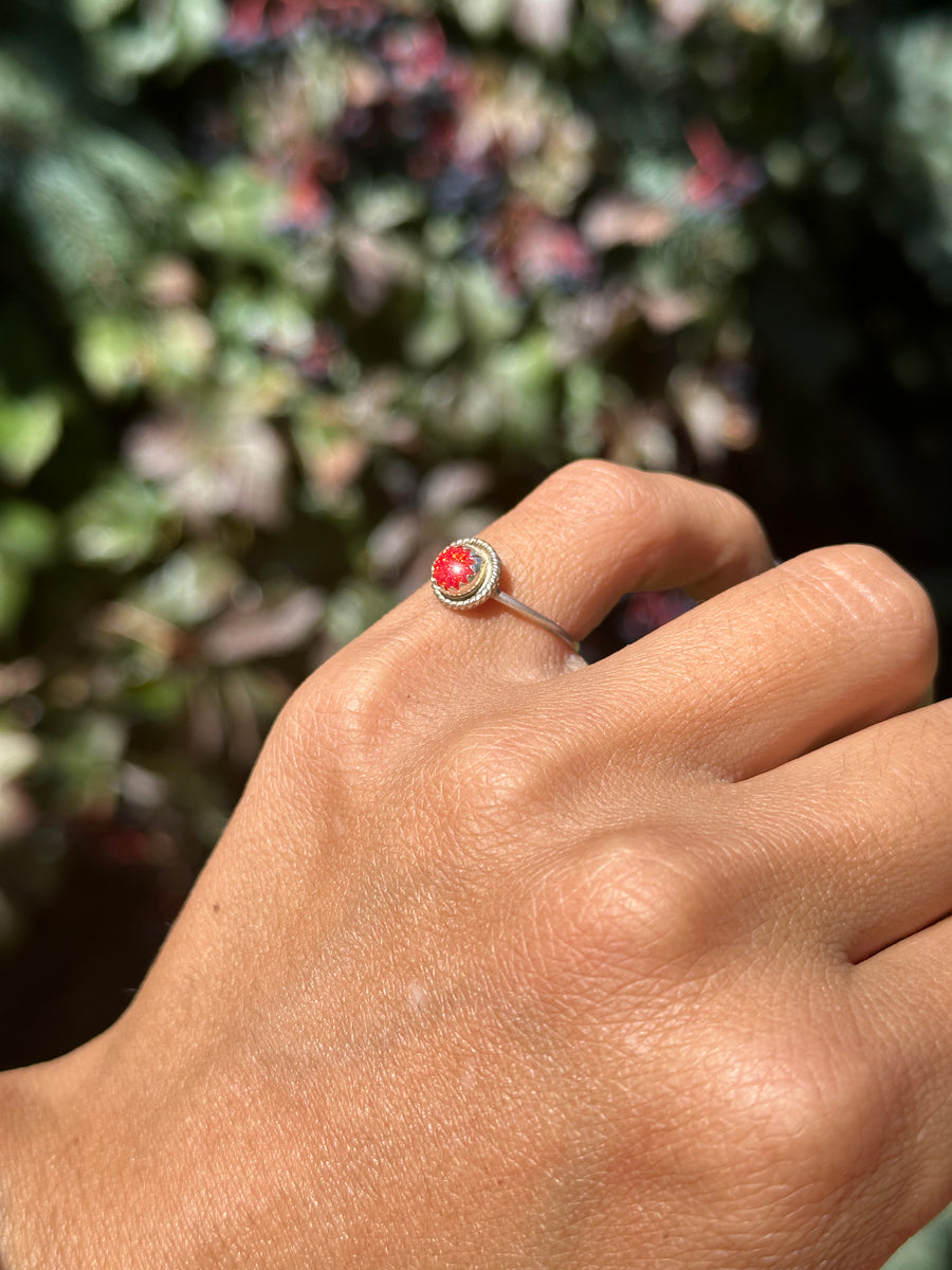 Round Ridge Red Opal Ring