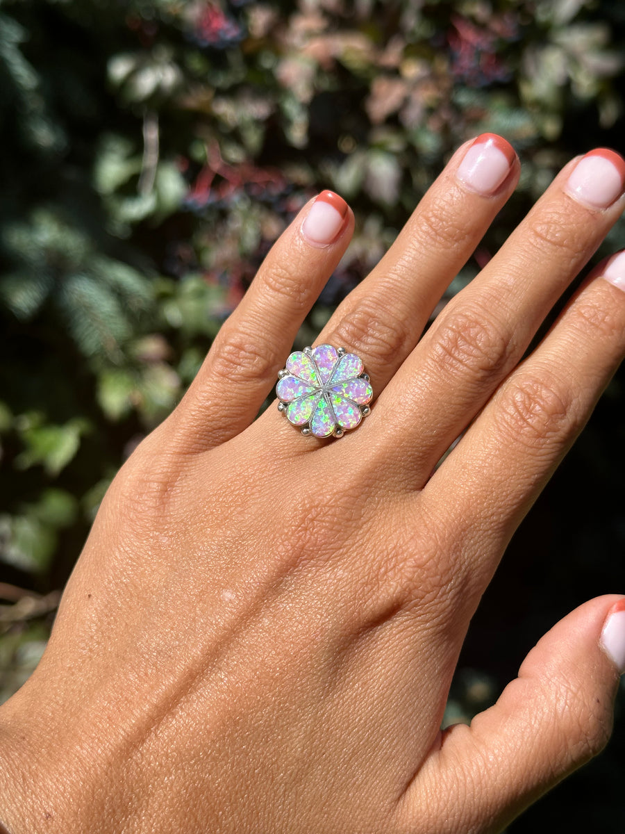 Pink Opal Flower Ring
