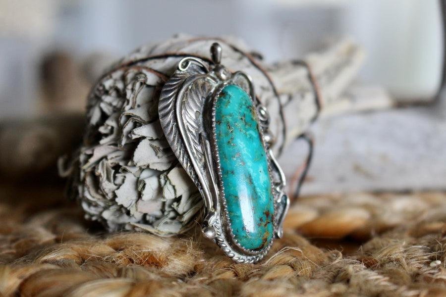 Vintage Turquoise Feather Pendant