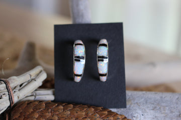 White Opal Hoop Earrings