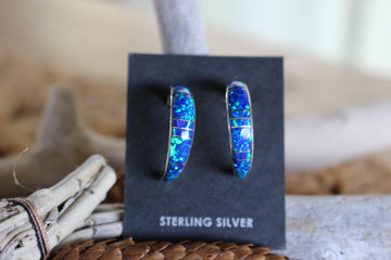 Blue Opal Hoop Earrings