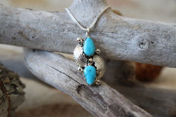 Double Turquoise Feather Pendant