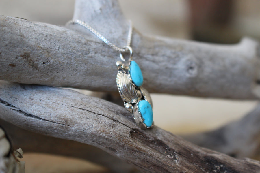Double Turquoise Feather Pendant
