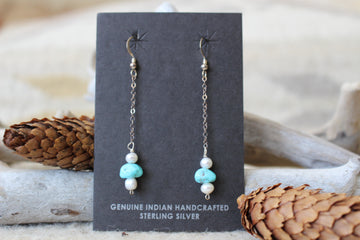 Dainty Turquoise and Pearl Earrings
