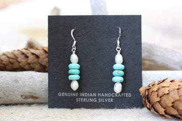 Turquoise and White Pearl Earrings