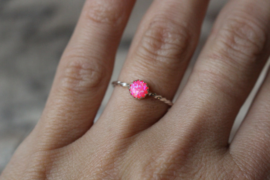 Dainty Twisted Pink Opal Ring