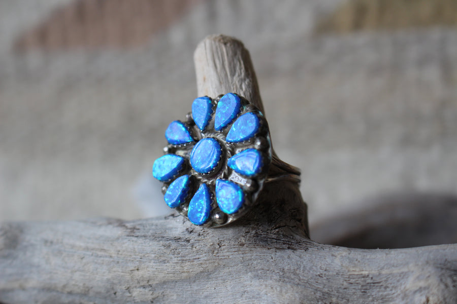 Blue Opal Flower Ring